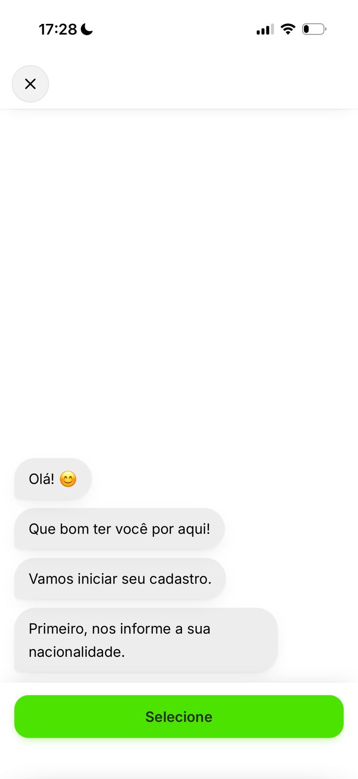 Tela de onboarding no app Self Bank