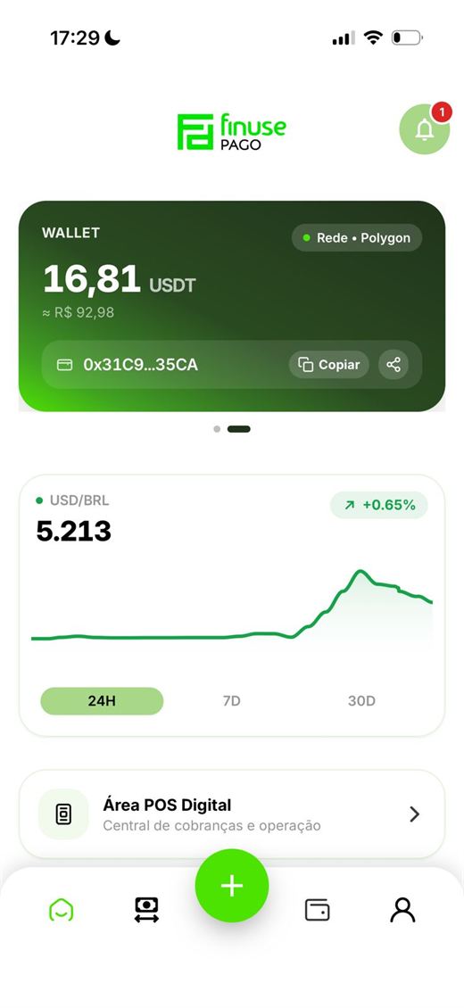 Carteira em USDT no app Finuse Pago